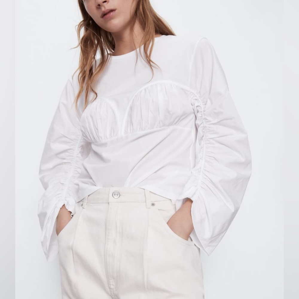 Zara White Top With Rushing🌸